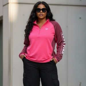 PINK Victoria's Secret Pink And Maroon Quarter-Zip Sweatshirt